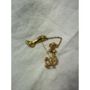 Vintage AJC Hand With Leashed Poodle Brooch Hat Pin Gold Tone Rare